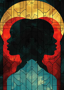 Dual Profile Stained Glass Art