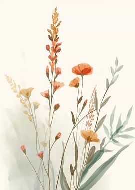 Watercolor Floral Illustration with Orange Flowers