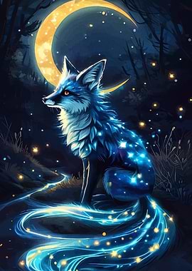 Celestial Fox Under Moonlight
