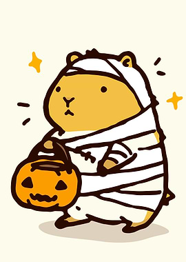 Cute Mummy Capybara with Pumpkin