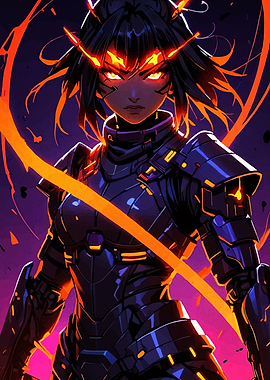 Anime Warrior Girl with Fiery Eyes