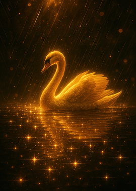 Golden Swan in Sparkling Water