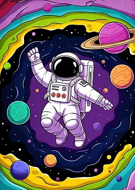 Cartoon Astronaut Colorful Space