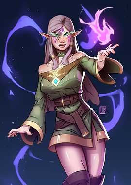 Elf Mage with Magic Fire