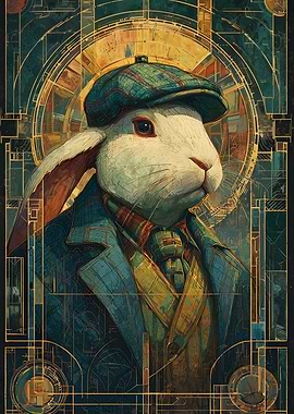 Dapper Rabbit in Art Deco Style