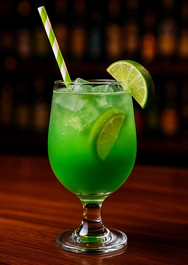 Green Cocktail with Lime and Straw