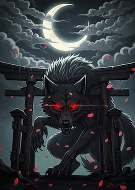 Werewolf Torii Gate Moonlight