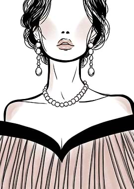 Elegant Woman with Pearl Jewelry Illustration