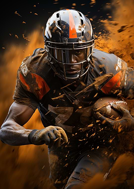 Muddy Football Player Running with Ball