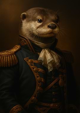 Otter Portrait in Military Uniform