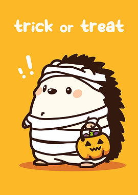 Cute Halloween Hedgehog Mummy Illustration