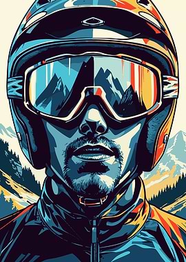 Skier Portrait with Mountain Reflection