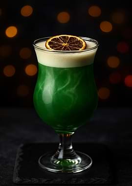 Green Cocktail with Orange Slice Garnish