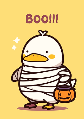 Cute Duck Mummy Halloween Illustration