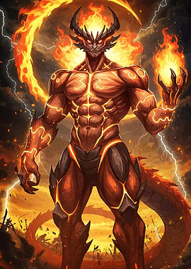 Muscular Fire Demon Horns