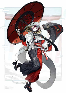 Anime Character with Snake and Umbrella