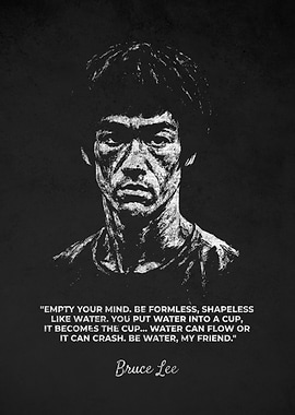 Bruce Lee Portrait with Water Quote