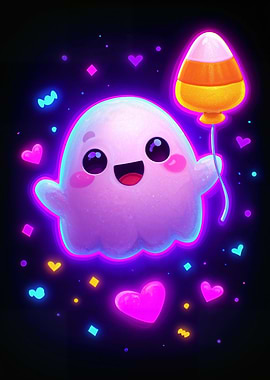 Cute Ghost with Candy Corn Balloon