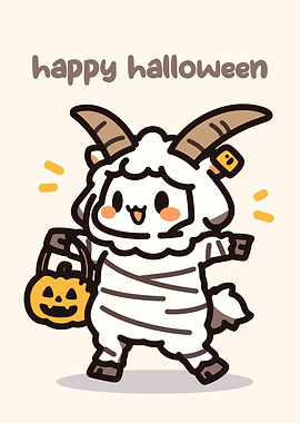 Cute Halloween Goat Mummy Illustration