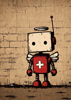 Angel Robot with Red Cross