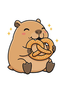 Cute Hamster Eating Pretzel Cartoon