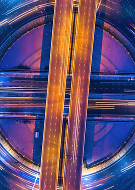 Aerial Night Highway bangkok