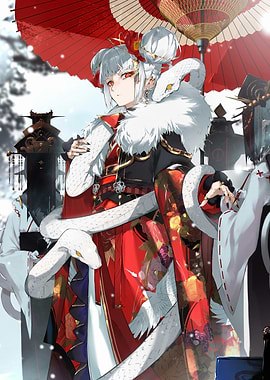 Anime Girl with Snakes and Kimono