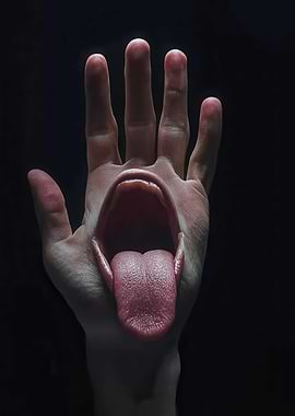 Surreal Hand with Mouth and Tongue