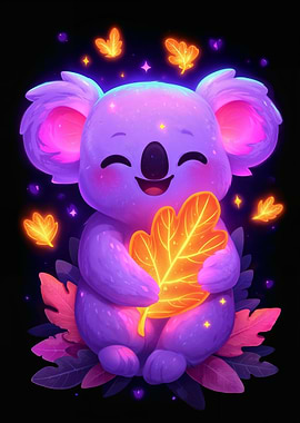Cute Koala with Glowing Leaf