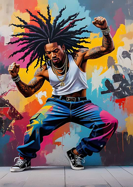 Dynamic Dancer with Colorful Graffiti Backdrop