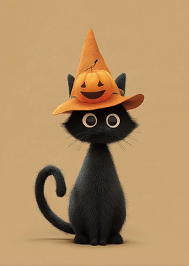 Halloween Cat with Pumpkin Hat