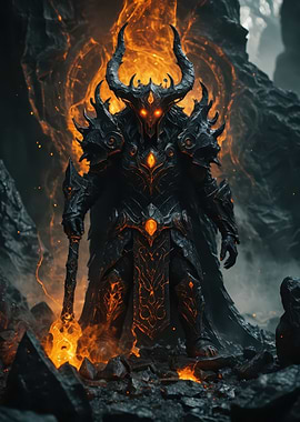 Obsidian Warlord — Horned Demon Knight in Molten Armor