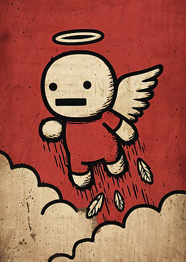 Cartoon Angel Flying Above Clouds