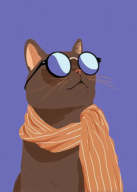 Stylish Cat with Glasses and Scarf