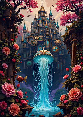 Fantasy Castle with Jellyfish Fountain