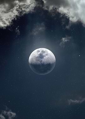 Full Moon in Starry Night Sky