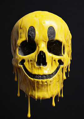 Yellow Dripping Smiley Skull
