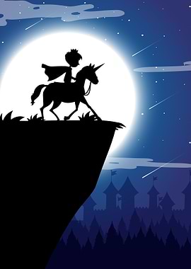 Silhouette of Prince on Unicorn at Night