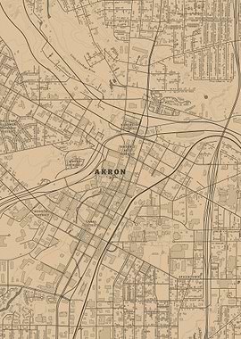 Akron. Ohio Vintage City Map