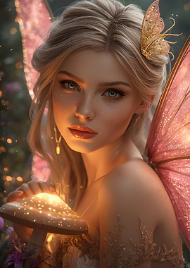 Enchanting Fairy with Glowing Mushroom