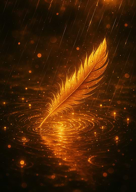 Golden Feather in Rain