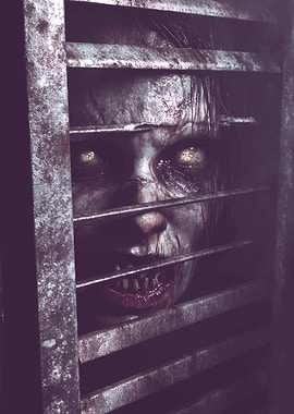 Zombie face behind metal bars