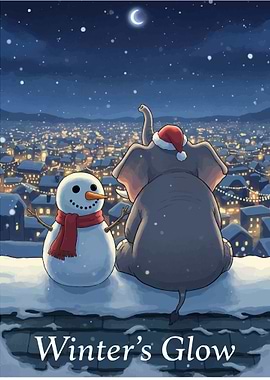 Elephant and Snowman Winter Scene