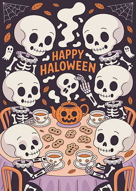 Halloween Tea Party with Skeletons