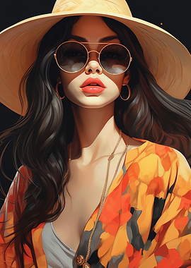 Elegant Woman with Hat and Sunglasses