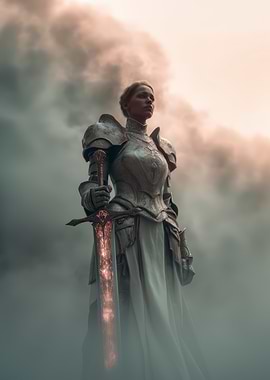 Female Knight with Glowing Sword