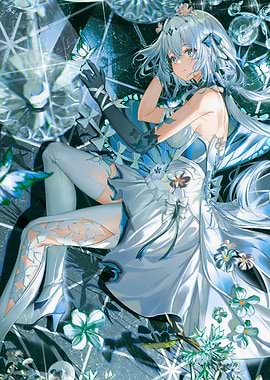 Girl in White Dress with Butterflies