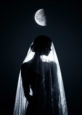 Moonlit Silhouette: Woman in Veil
