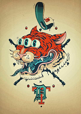 Three-Eyed Tiger Head Illustration
