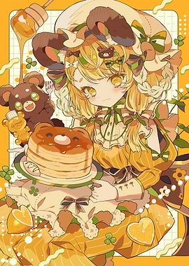 Anime Girl with Pancakes and Honey
